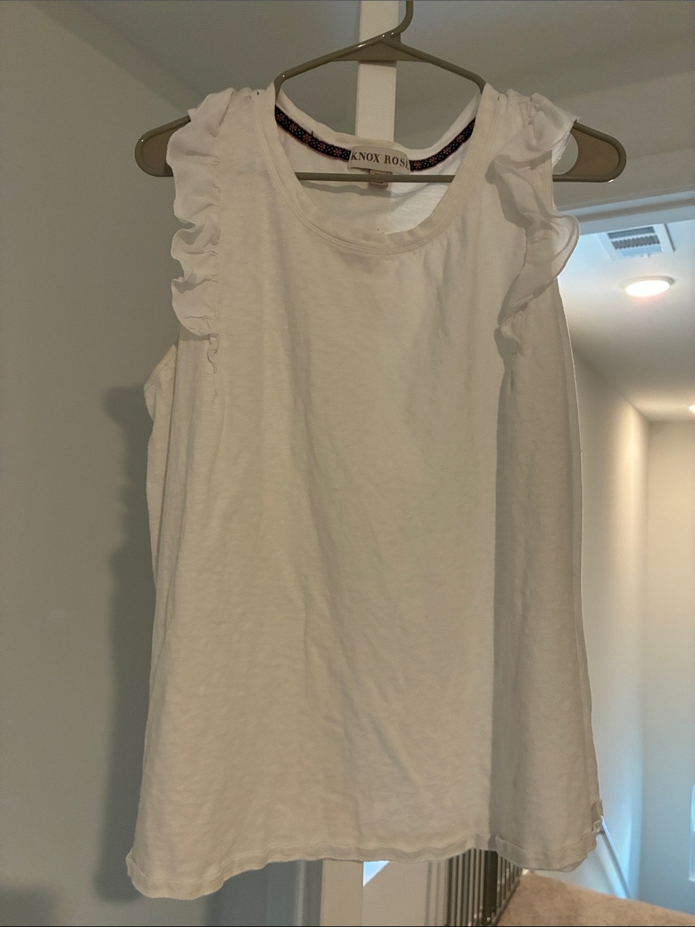 Knox Rose White Ruffle-Trim Sleeveless Top